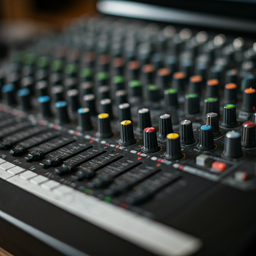 High-end audio mixing console close up