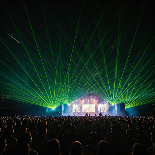 Concert crowd with laser lights and stage effects